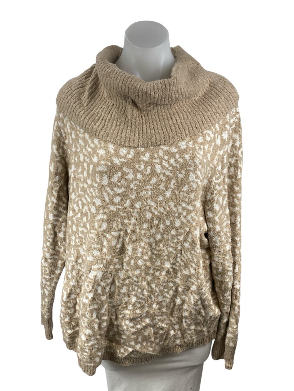 Rachel Zoe Tan Beige Leopard Turtleneck Long Sleeve Knit Sweater Top Size XL